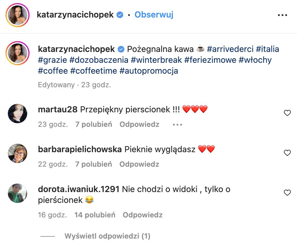 Katarzyna Cichopek chwali się pierścionkiem zaręczynowym?