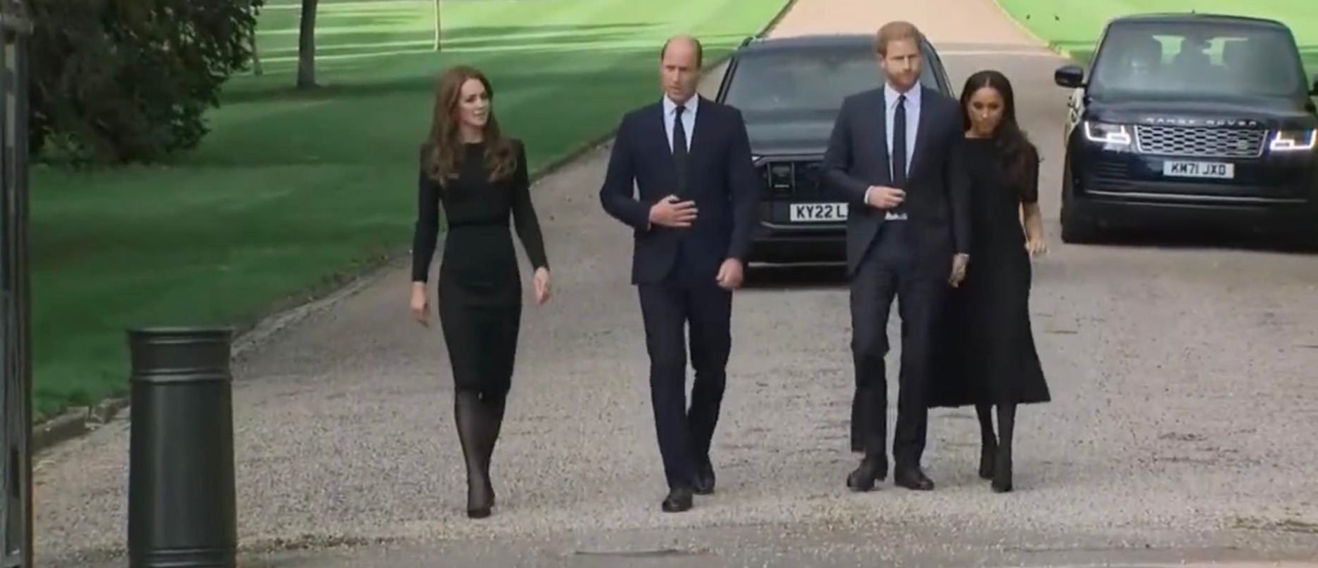 Książęta William i Harry z Kate Middleton i Meghan Markle w Windsorze