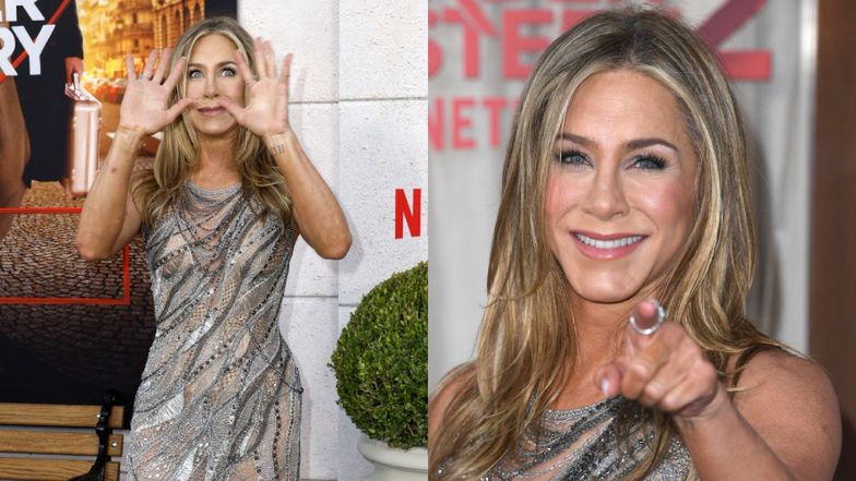 Jennifer Aniston odsłania ZGRABNE NOGI w króciutkiej mini od Versace na premierze "Murder Mystery 2" (FOTO)