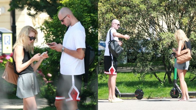 Bartosz Kurek w towarzystwie żony mknie hulajnogą po Sopocie i raczy się zimnym trunkiem
