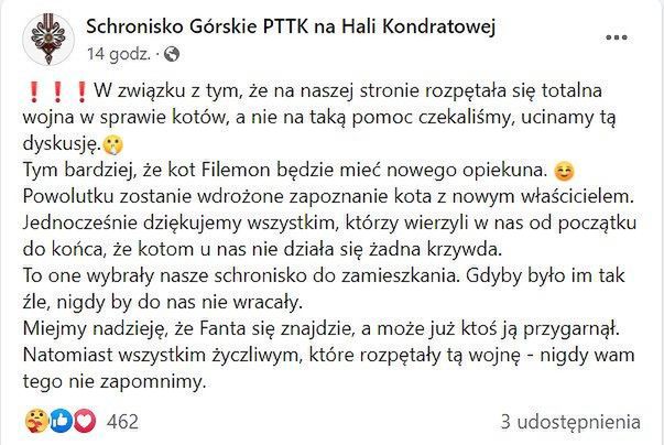 Fot. Schronisko Górskie PTTK na Hali Kondratowej, Facebook.