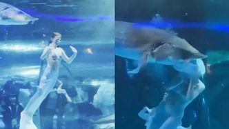 Horror w oceanarium. Ryba prawie POŻARŁA rosyjską syrenkę! Przerażające nagranie