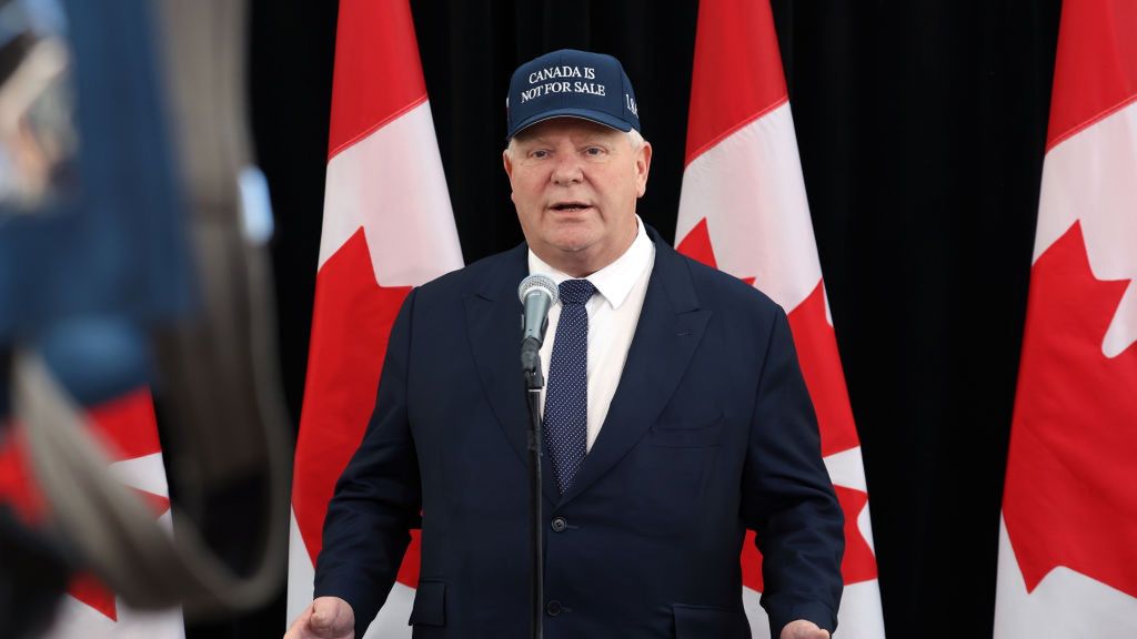 Prime Minister Justin Trudeau Attends First Ministers' Meeting
Doug Ford, Ontario's premier, wears a "Canada Is Not For Sale" hat during the First Ministers' Meeting in Ottawa, Ontario, Canada, on Wednesday, Jan. 15, 2025. Liberals will decide on a new leader by March 9, which gives the winner of the contest about two weeks before Parliament returns. Photographer: David Kawai/Bloomberg via Getty Images
Bloomberg
north american, canada government, canadian, americas