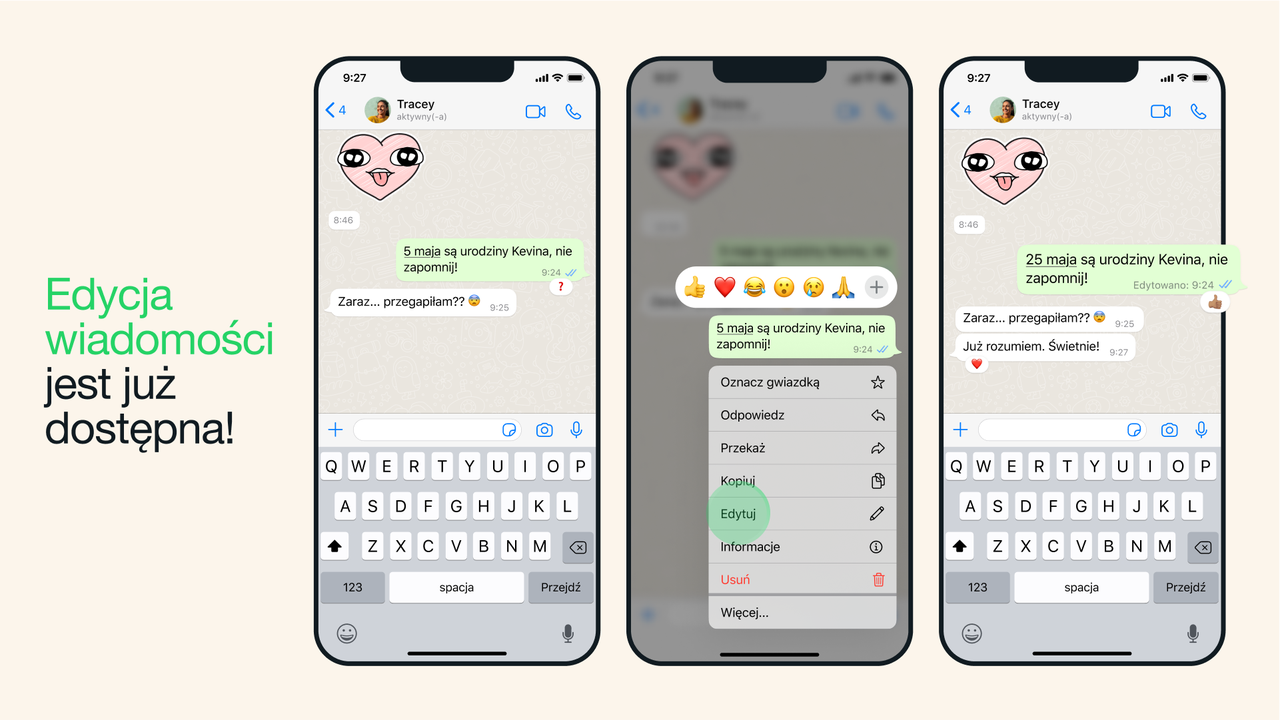 Edycja wiadomości w WhatsApp