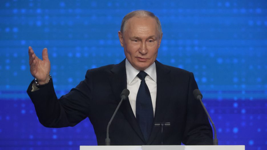 MOSCOW, RUSSIA - DECEMBER 17: (RUSSIA OUT) Russian President Vladimir Putin talks during the 21th Congress of the United Russia Party, on December 17, 2023 in Moscow, Russia. Delegates of the United Russia Party's congress nominated Vladimir Putin for the March 2024 Presidential Elections. (Photo by Contributor/Getty Images)