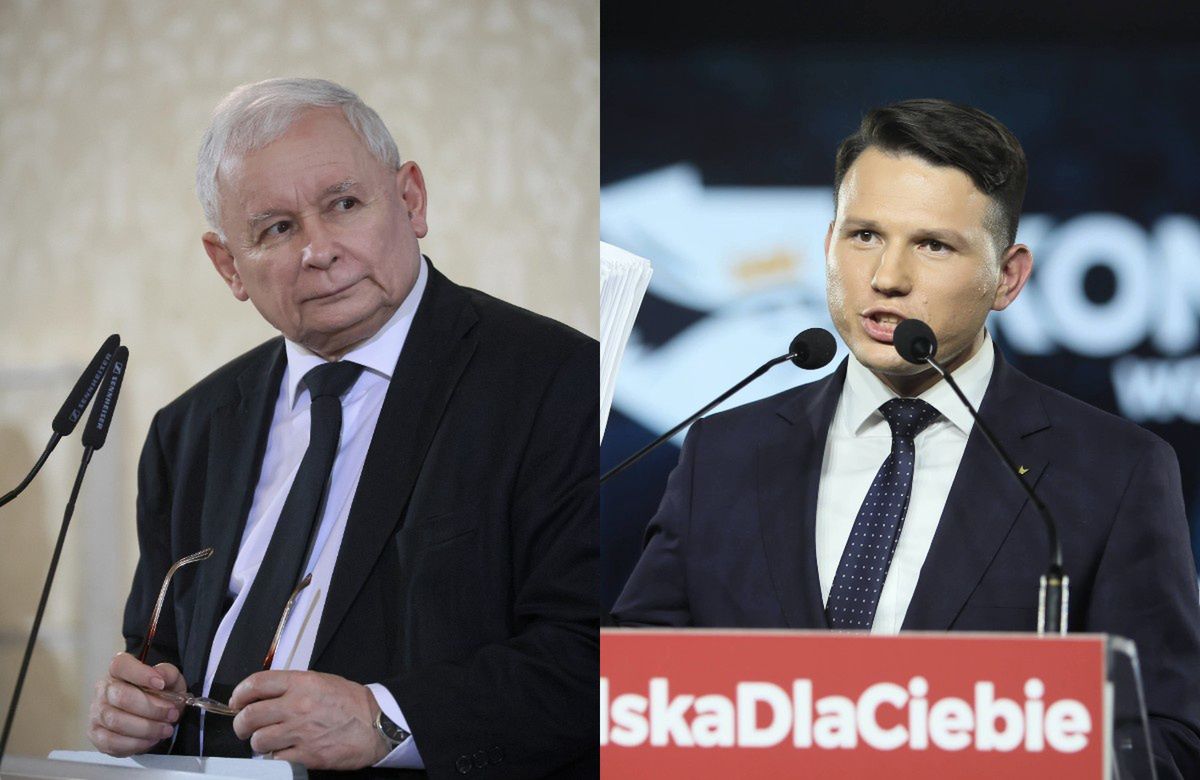 Po lewej Jarosław Kaczyński (PiS), po prawej Sławomir Mentzen (Konfederacja)