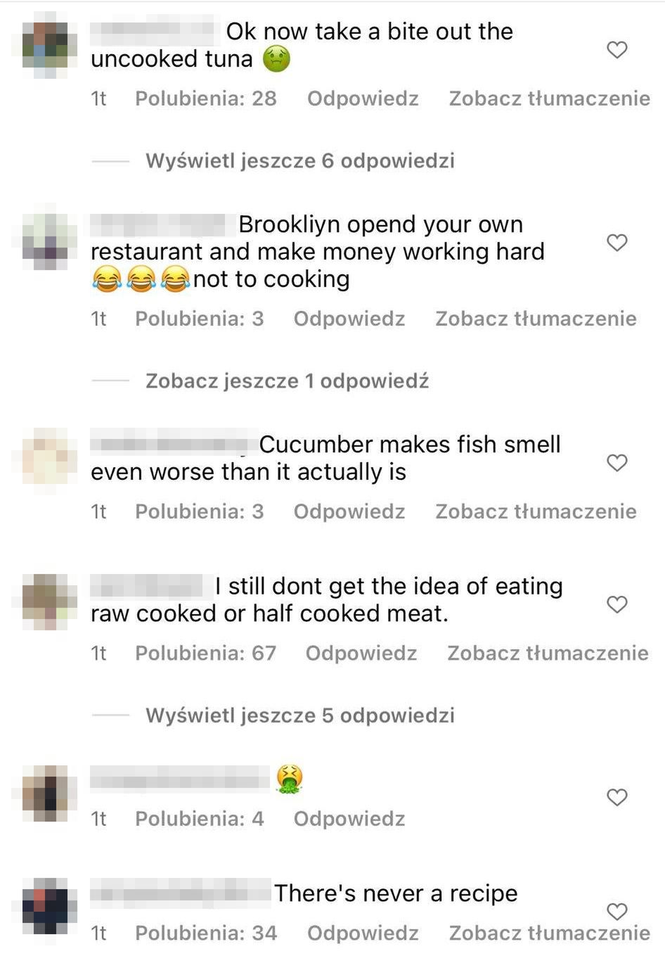 Komentarze pod filmikiem Brooklyna Beckhama