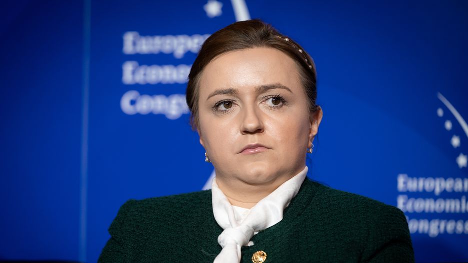 Olga Semeniuk (Secretary of State, Government Plenipotentiary for Small and Medium-sized Enterprises, Ministry of Economic Development and Technology, Poland) during the European Economic Congress in Katowice, Poland on April 26,  2022 (Photo by Mateusz Wlodarczyk/NurPhoto via Getty Images)