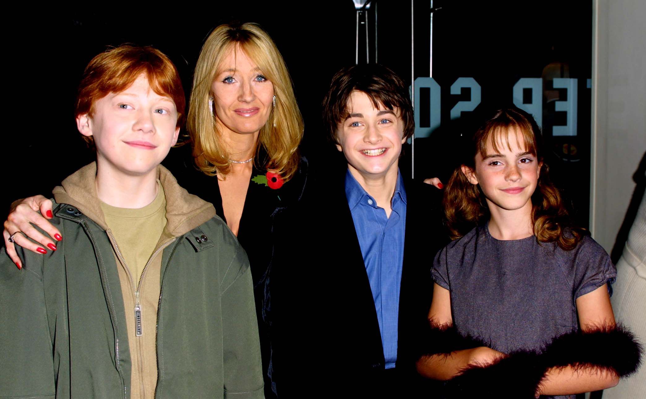 Rupert Grint, JK Rowling, Daniel Radcliffe i Emma Watson 