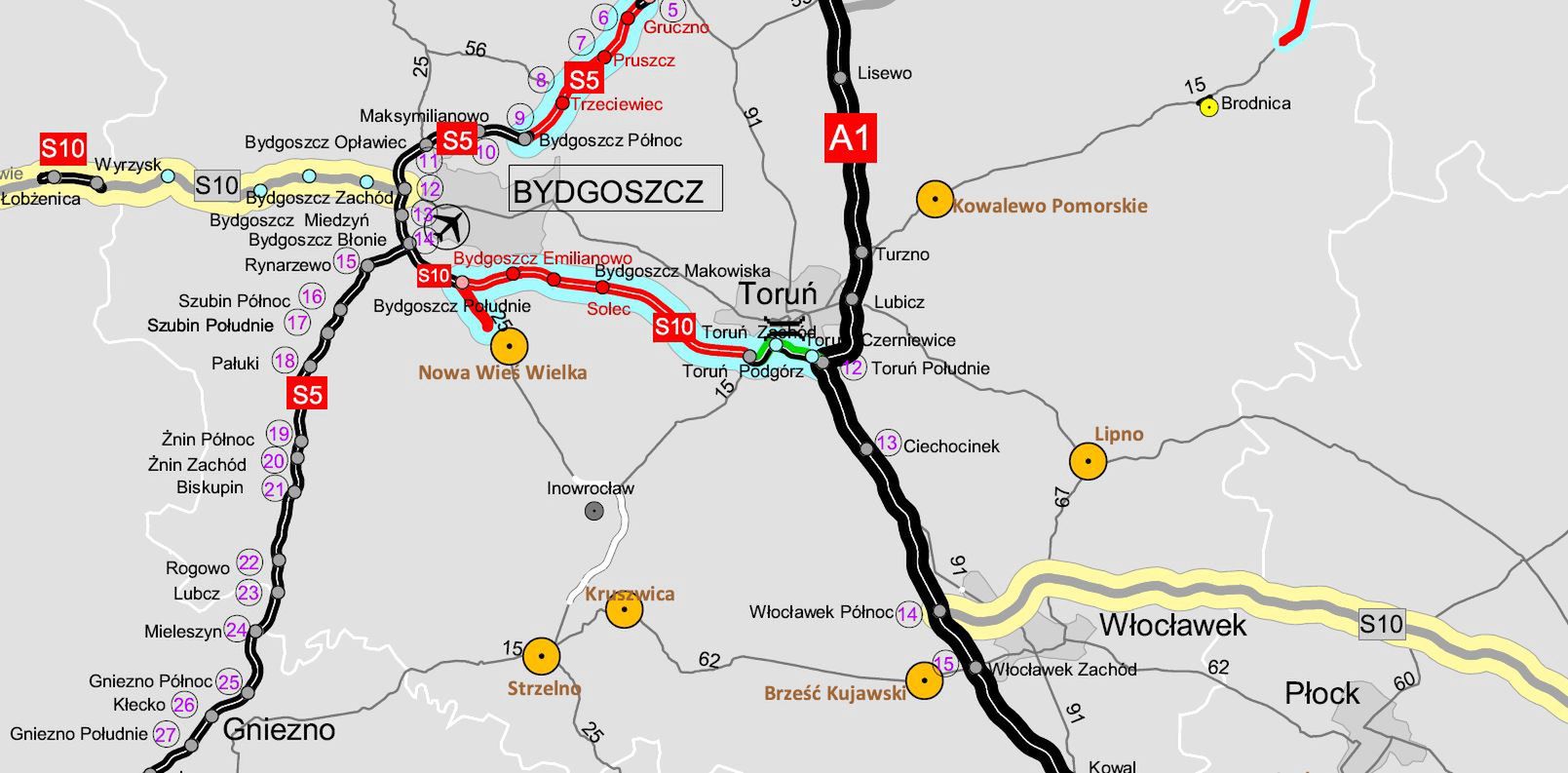 Układ dróg szybkiego ruchu w rejonie Bydgoszczy, Torunia i Włocławka