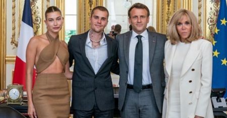 Justin i Hailey Bieber spotkali się z pierwszą parą Francji. Media grzmią