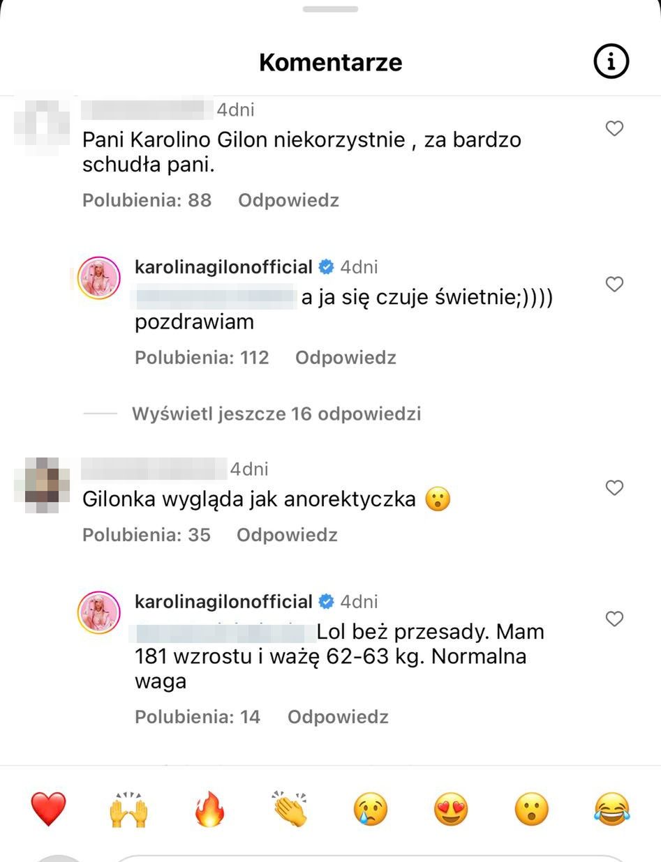 Komentarze pod postem Karoliny Gilon
