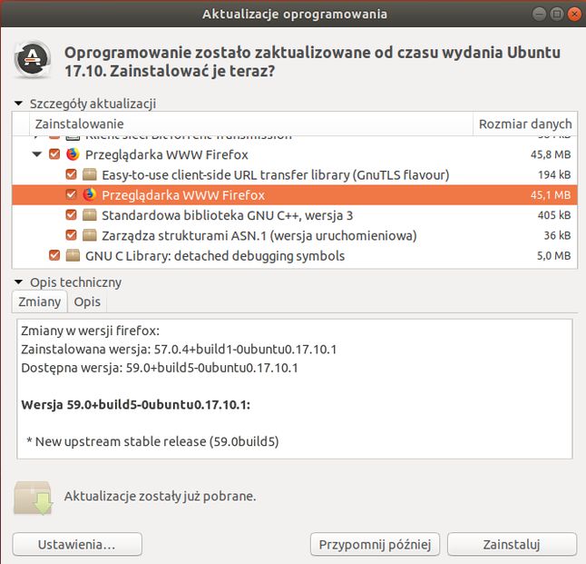 Nieświeży Firefox czeka na aktualizację w najnowszym Ubuntu