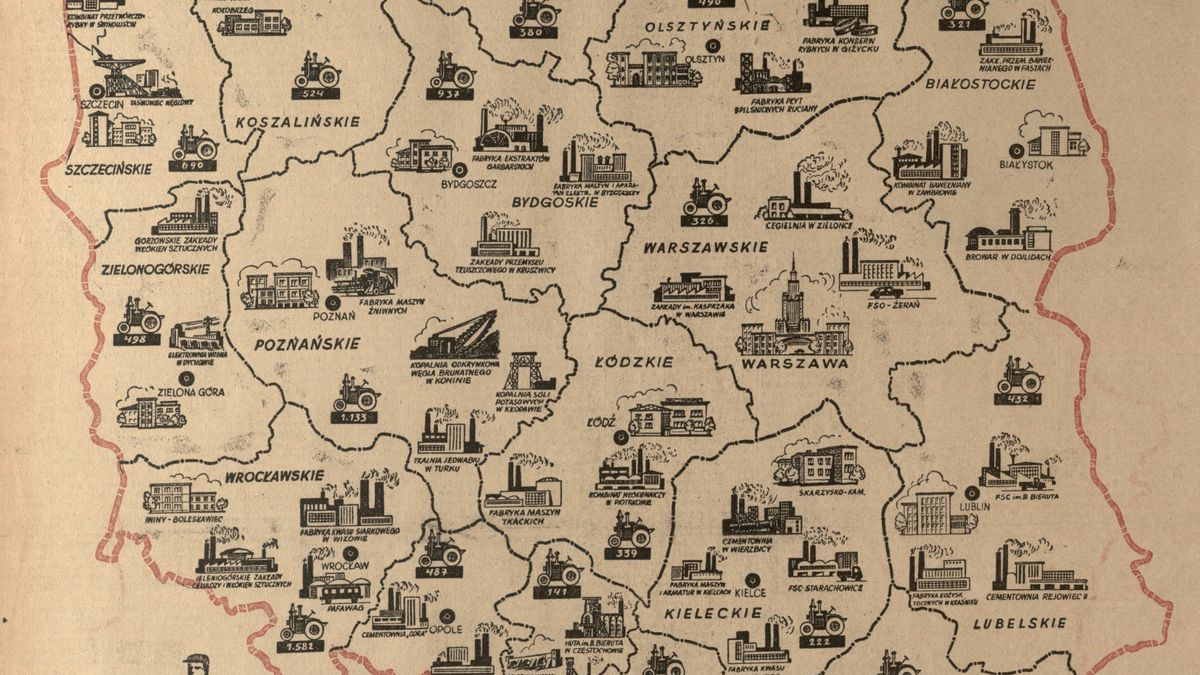 Mapa rozwoju przemysłu z 1954 roku