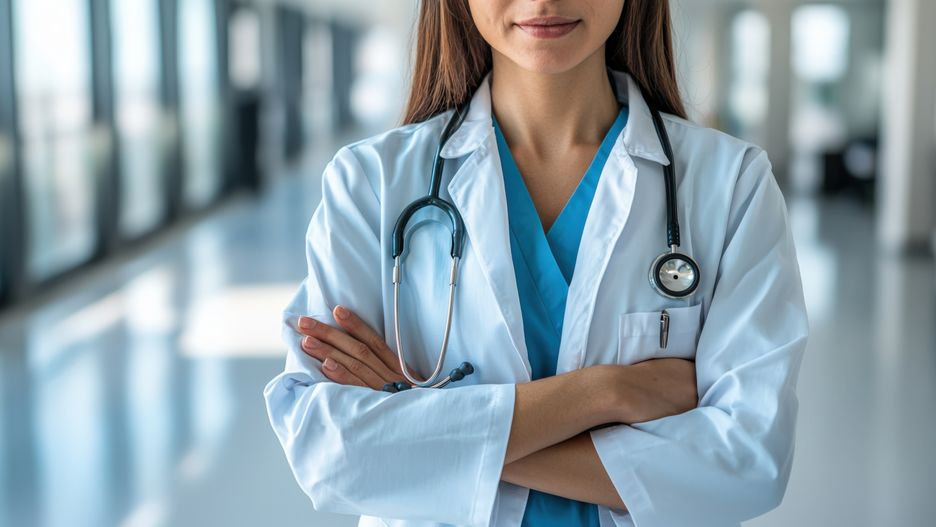 female doctor, medical professional, healthcare, hospital, smiling, stethoscope, modern clinic, health care, medical staff, physician, arms crossed, confident, wellness, young adult, clinical environment, professional attire, healthcare worker, medical examination, attractive, female healthcare provider, patient care, health services, health and wellness, medical practice, contemporary, hospital interior, serious expression, compassionate care, medicine, healthcare industry, doctor patient relationship, trust, urgent care, health profession, supportive healthcare, diverse healthcare, empowering women, medical advice, hospital corridor, clinical skills, healthcare solutions, preventive care, community health, medical expertise, ethical standards, healthcare systems, nurturing environment, professional standards, health awareness