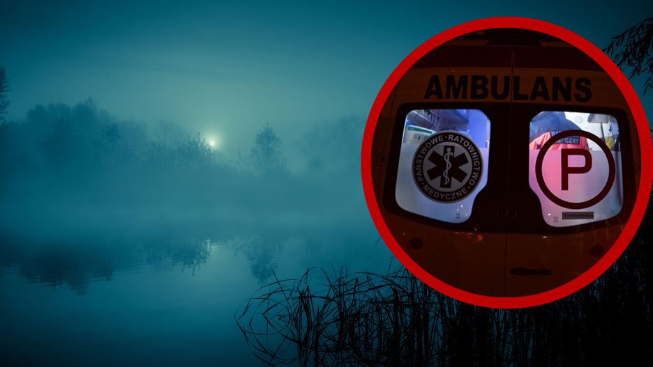 Rzeka nocą i ambulans