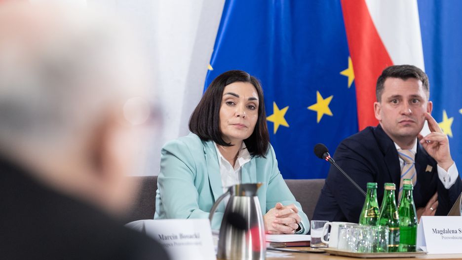 Jaroslaw Kaczynski, the leader of Law and Justice (PiS), is testifying in front of the parliamentary committee investigating the alleged use of Pegasus spyware by the previous PiS government, in Warsaw, Poland, on March 15, 2024. (Photo by Foto Olimpik/NurPhoto via Getty Images)