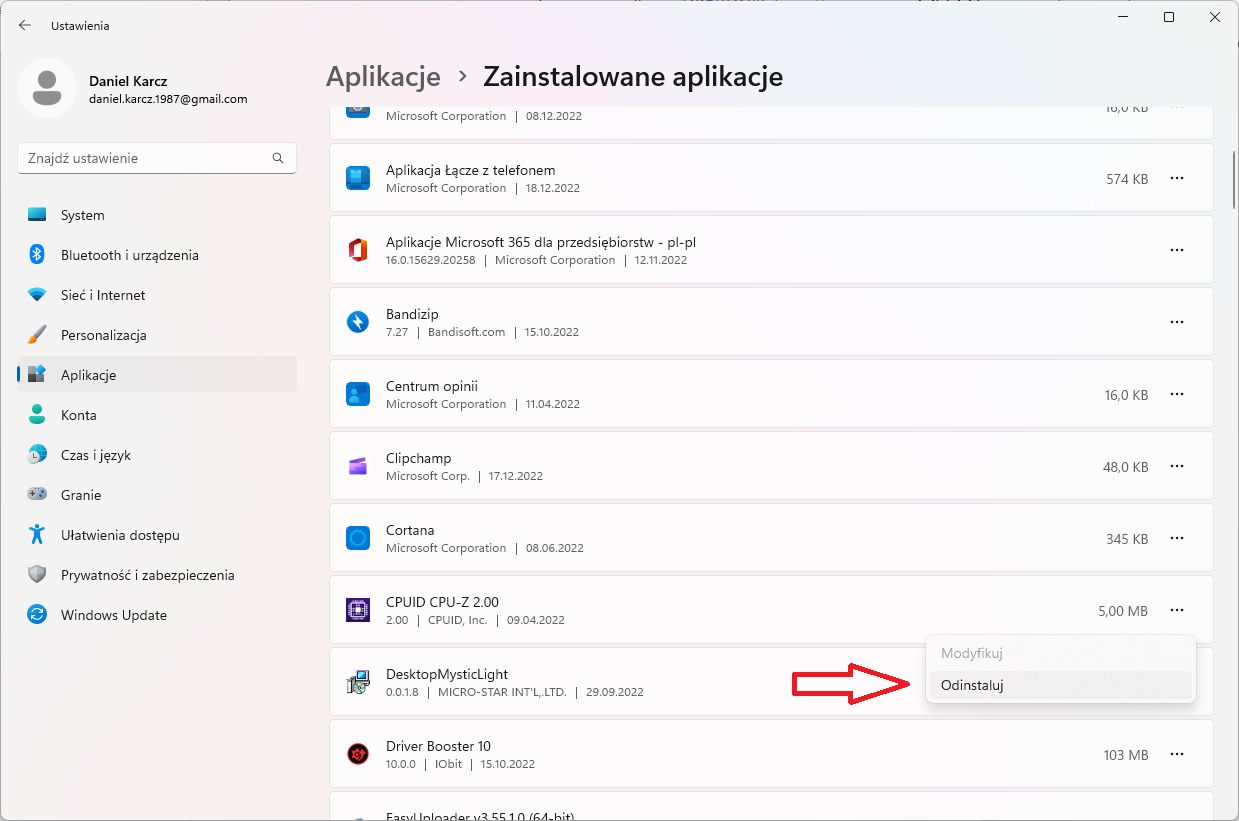 Windows 11 - odinstalowywanie aplikacji