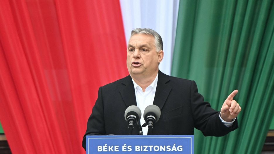 TemporaryHungarian Prime Minister Viktor Orban speaks on stage during the closing campaign session of the FIDESZ party, in Szekesfehervar, Hungary on April 1, 2022. - Hungary's Prime Minister Viktor Orban, who is standing for a fourth term on April 3, 2022, has alarmed critics at home and abroad with crackdowns on civil liberties and fierce rhetoric. (Photo by Attila KISBENEDEK / AFP)ATTILA KISBENEDEK