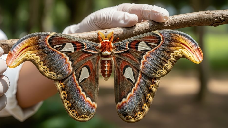 atlas, moth, butterfly, insect, wings, pattern, nature, wildlife, animal, macro, closeup, detail, flight, wing, antennae, thorax, abdomen, head, eye, scale, color, brown, orange, yellow, black, red, green, blue, purple, pink