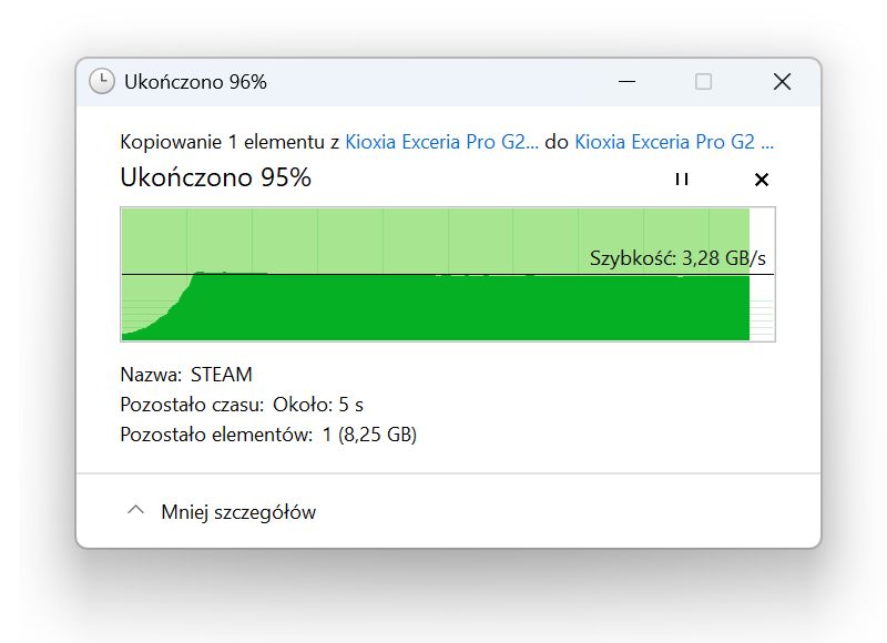 Transfery przy kopiowaniu dużego pliku