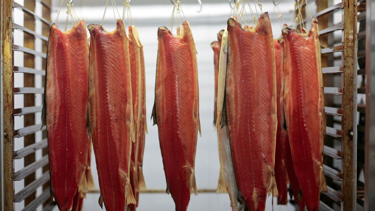 UK Business Relocates For Olympics 2012
Fillets of salmon are seen hanging on racks at H. Forman & Son's new factory on Fish Island, close to the London 2012 Olympic Park site in London, U.K., on Monday, March 12, 2012. Forman's original factory, built in 2003, was demolished to accommodate the 80,000-seat, white-steel framed Olympic Stadium. Photographer: Jason Alden/Bloomberg via Getty Images
Bloomberg
BUSINESS, ECONOMY, EMEA, EURO, EUROPE, FINANCE, MONEY, TRADE, ZLINSELL