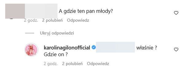 Tak Karolina Gilon reaguje na pytania fanów o męża 