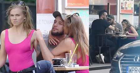 Kaczorowska z makaronem w buzi tuli się do narzeczonego