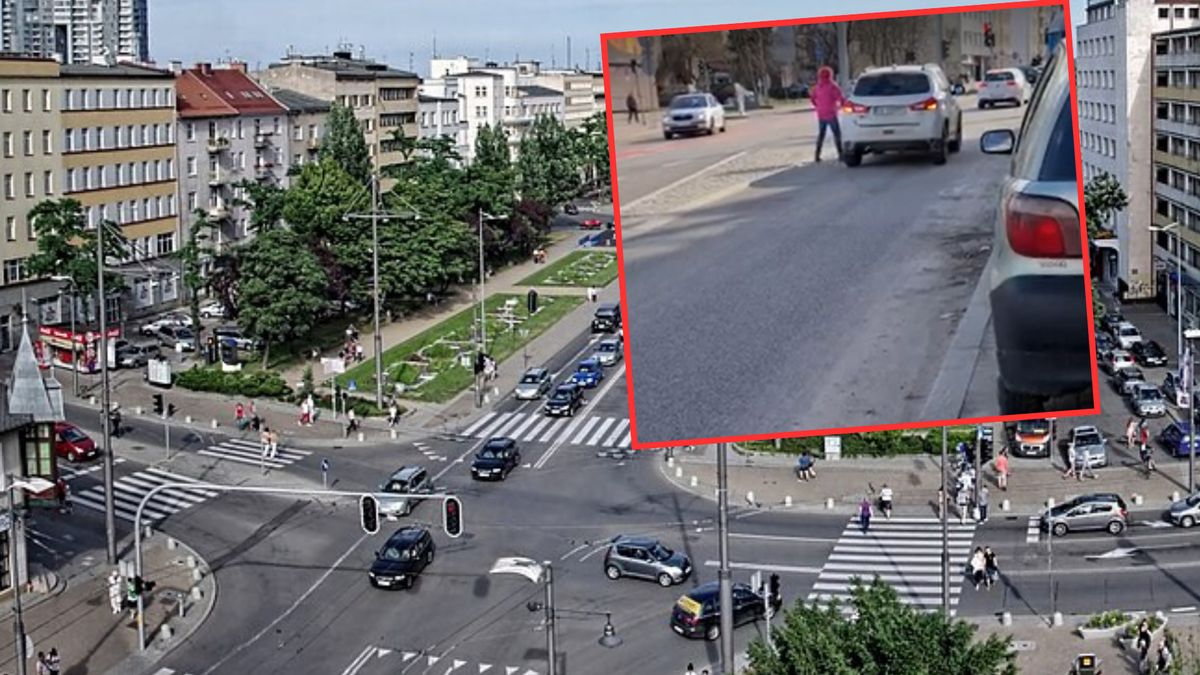 Mieszkanka Gdyni zostawiła auto na światłach awaryjnych na środku pasa drogowego. Nagrał ją inny kierowca