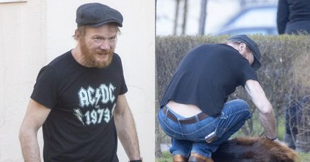 Zarośnięty Eryk Lubos zauważony na spacerze z psem. Poznalibyście go na ulicy?