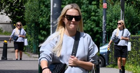 Ciężarna Olga Frycz w sportowej stylizacji energicznie maszeruje zielonymi uliczkami (ZDJĘCIA)
