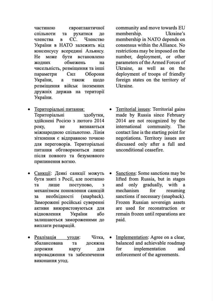Treść memorandum przekazana Rosji 
