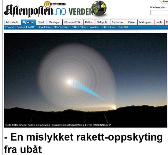 Norwegowie rosyjską rakietę wzięli za UFO