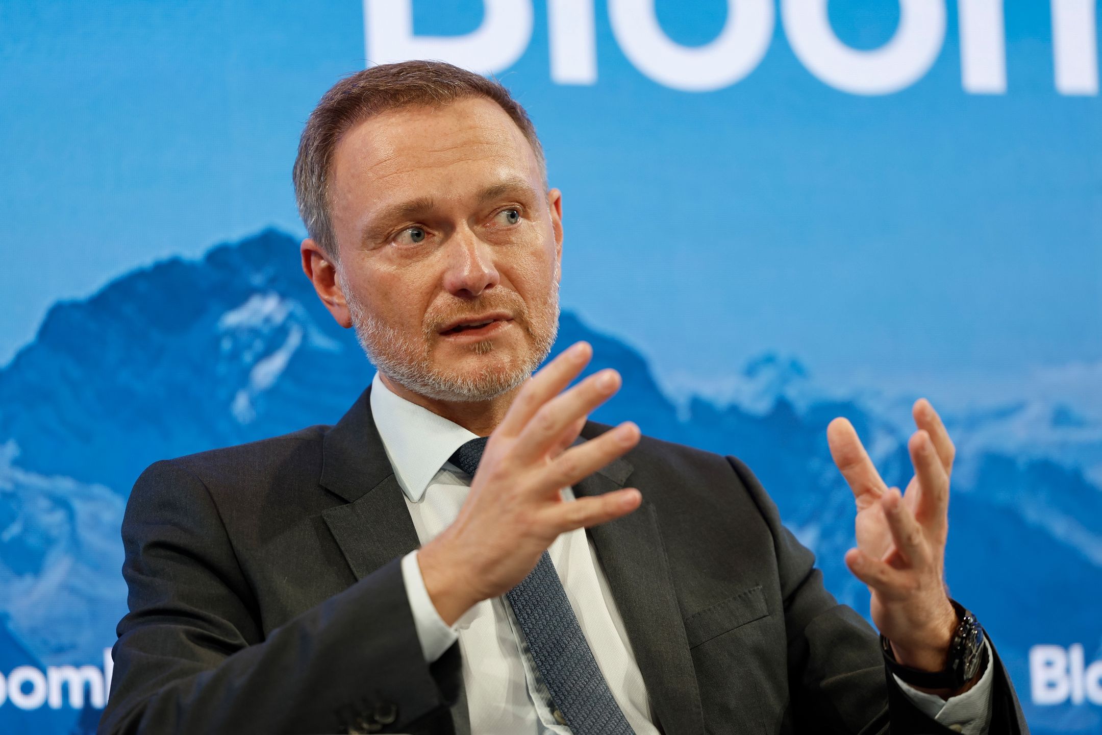 Christian Lindner, Germany's finance minister, during a panel session on the opening day of the World Economic Forum (WEF) in Davos, Switzerland, on Tuesday, Jan. 17, 2023. The annual Davos gathering of political leaders, top executives and celebrities runs from January 16 to 20. Photographer: Stefan Wermuth/Bloomberg via Getty Images