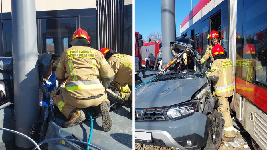 Wypadek tramwaju i samochodu osobowego w Gdańsku
