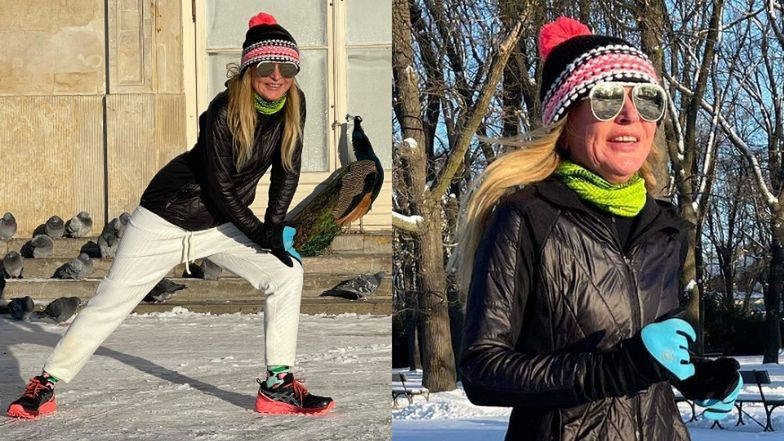 Monika Olejnik ćwiczy na mrozie