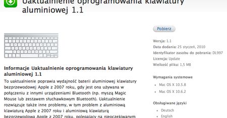 Uaktualnienie dla aluminiowych klawiatur z 2007 roku