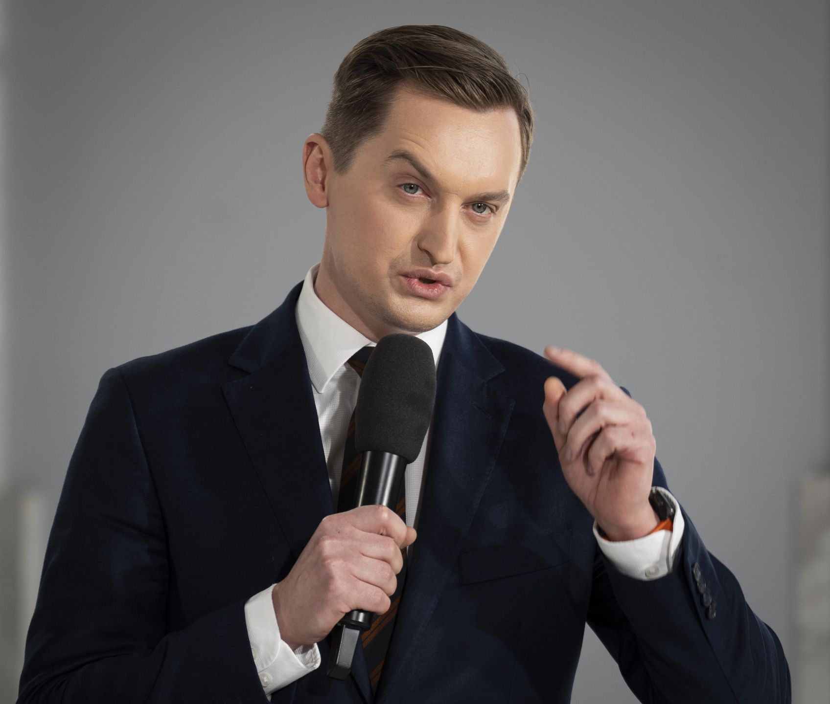 Law and Justice (PiS) party member Sebastian Kaleta is seen speaking at a Law and Justice party meeting in Warsaw, Poland on 19 March, 2024. (Photo by Jaap Arriens/NurPhoto via Getty Images)