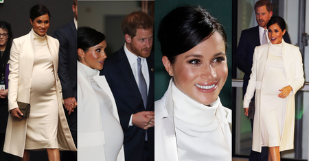 Rozpromieniona Meghan Markle eksponuje ciążowy brzuch w obcisłej sukience (ZDJĘCIA)
