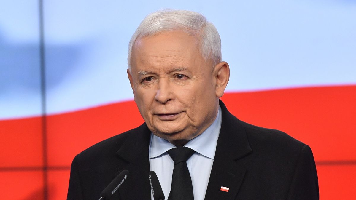Warszawa, 11.08.2023. Wicepremier, prezes PiS Jarosław Kaczyński podczas konferencji prasowej, 11 bm. w siedzibie Prawa i Sprawiedliwości przy ul. Nowogrodzkiej w Warszawie. Prawo i Sprawiedliwość opublikowało spot dotyczący referendum. Pierwsze pytanie będzie brzmiało "Czy popierasz wyprzedaż państwowych przedsiębiorstw?". (mr) PAP/Radek Pietruszka