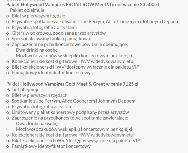 Tyle kosztują pakiety VIP