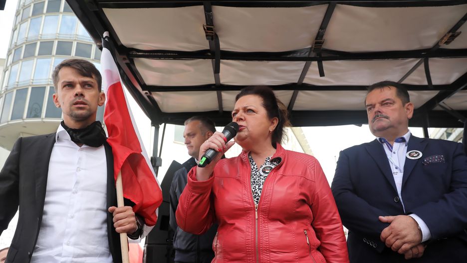 Michał Kołodziejczak i Renata Beger w trakcie manifestacji w 2020 roku