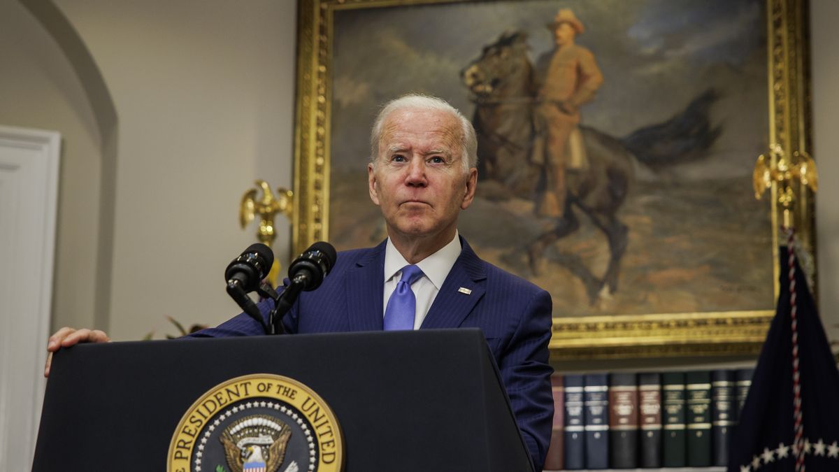 U.S. President Joe Biden speaks in the Roosevelt Room of the White House in Washington, D.C., U.S., on Thursday, April 28, 2022. Biden will ask Congress to provide $33 billion for military, economic, and humanitarian aid to Ukraine, as well as the power to seize and sell the assets of wealthy Russians. Photographer: Samuel Corum/Bloomberg via Getty Images