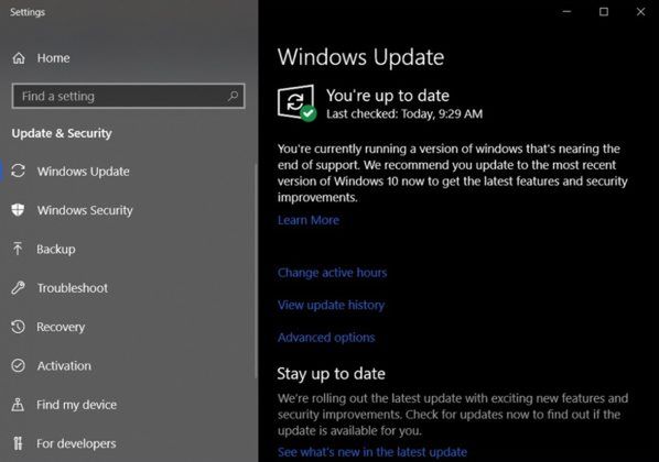 Ostrzeżenie o końcu wsparcia Windows 10 1803, źródło: Windows Latest.