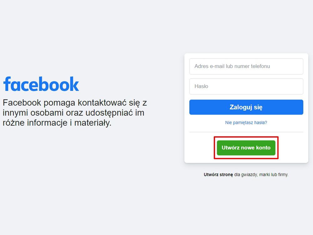 Utwórz nowe konto na Facebooku