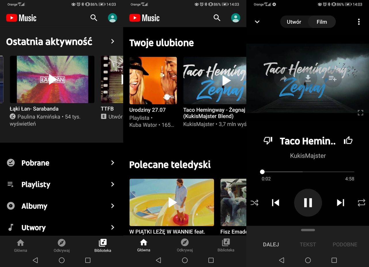 YouTube Music wygląda nowocześniej niż Google Muzyka Play, fot. Jakub Wątor.
