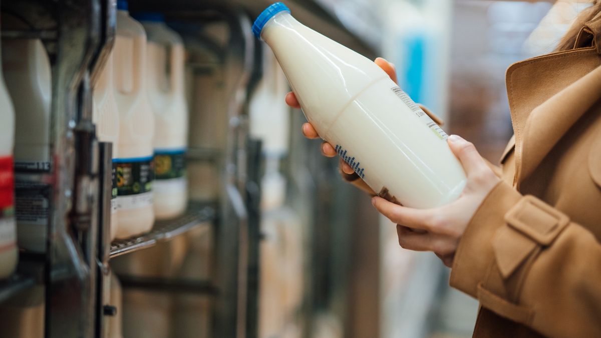 Close up shot of woman holding a bottle of organic fresh milk in supermarket
Close up shot of woman holding a bottle of organic unsweetened almond milk in supermarket. Grocery shopping in supermarket. Healthy lifestyle.
Oscar Wong