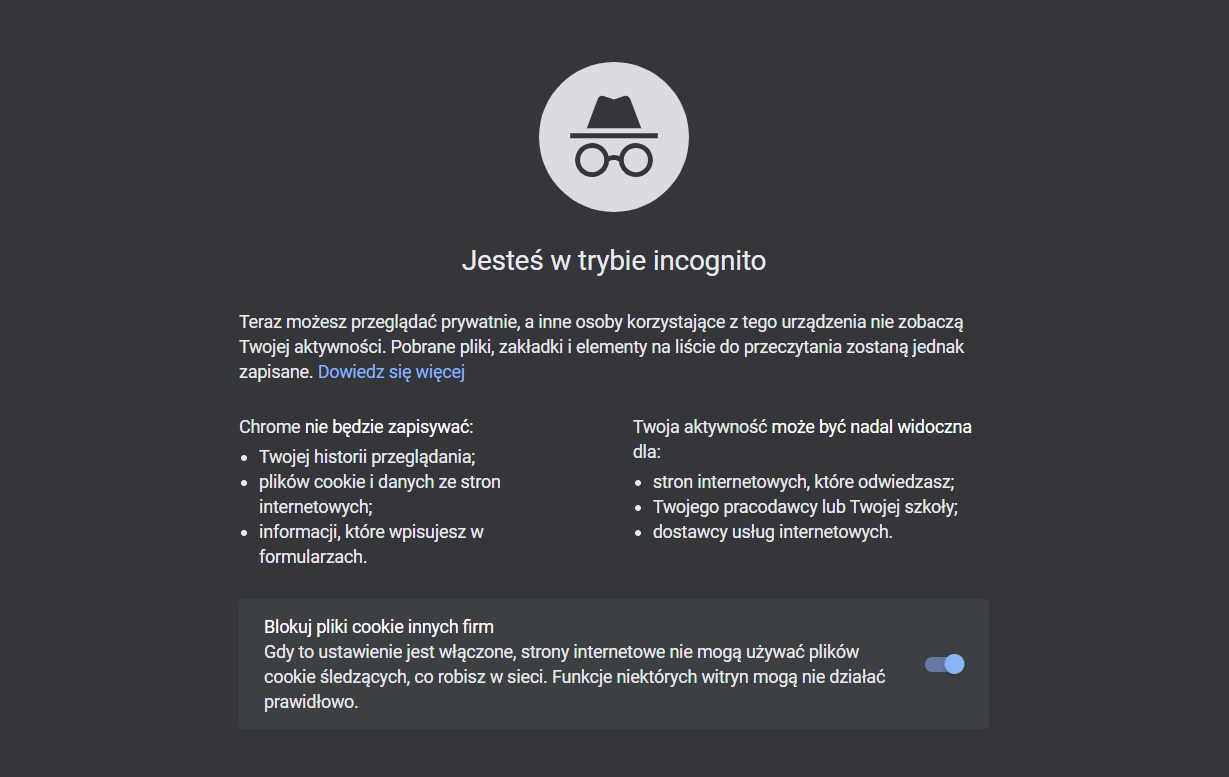 Strona startowa trybu incognito w Google Chrome, fot. Oskar Ziomek.