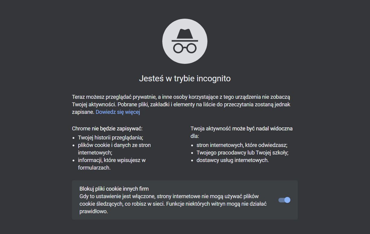 Strona startowa trybu incognito w Google Chrome, fot. Oskar Ziomek.