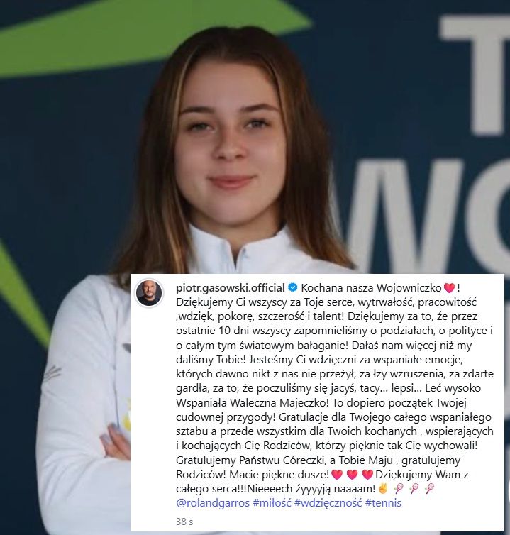 Wpis Piotra Gąsowskiego na Instagramie